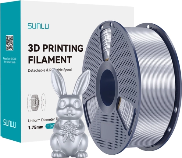 Filament Sunlu PLA+ Silk argintiu pentru imprimare 3D