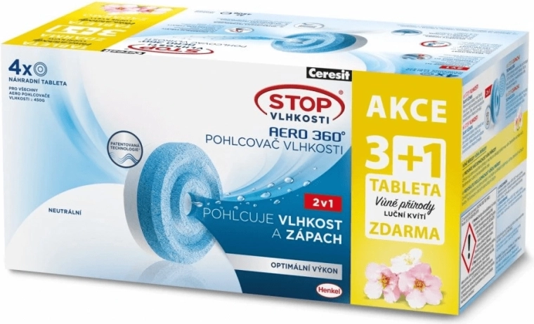 Ceresit Stop umiditate AERO 360° tablete de rezervă 2în1, 3× neutre + 1× flori de câmp