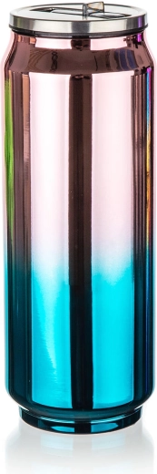 Cană termică tip doza 430 ml BE COOL curcubeu auriu‑roz‑albastru‑verde