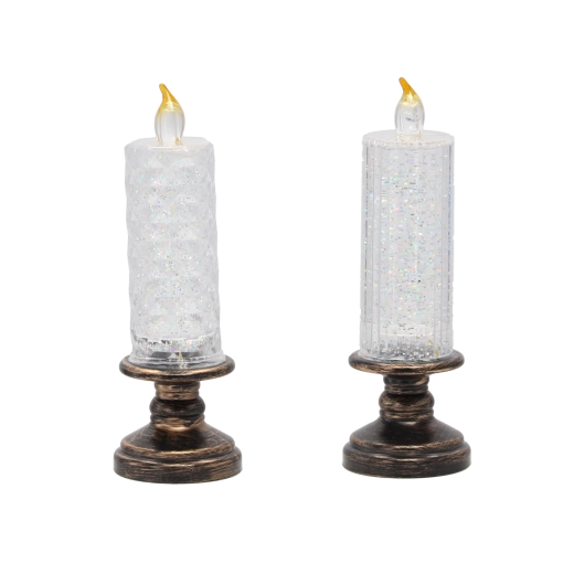 Lumânare LED cu sclipici pe suport decorativ 21 cm