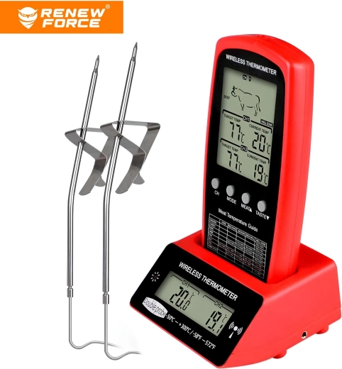 Termometru digital de bucătărie pentru carne Renew Force cu transmițător și 2 sonde - 1 bucată