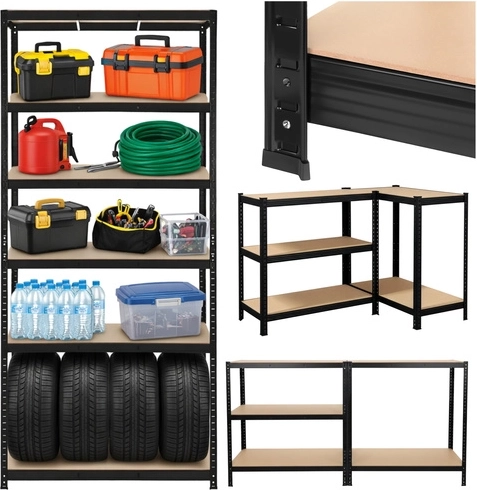 Raft metalic pentru atelier și garaj 220 × 100 × 45 cm, 5 rafturi, capacitate 1000 kg, BIGSTREN – negru