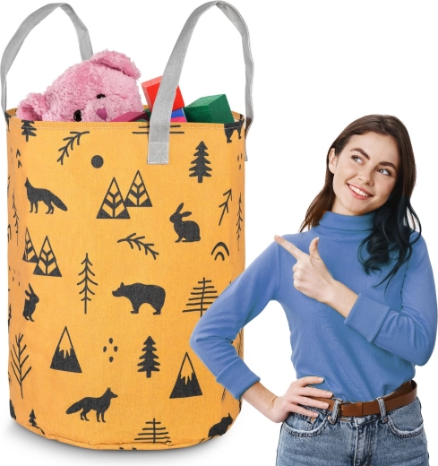 Coș textil pentru jucării NUKIDO – galben, cu volum mare