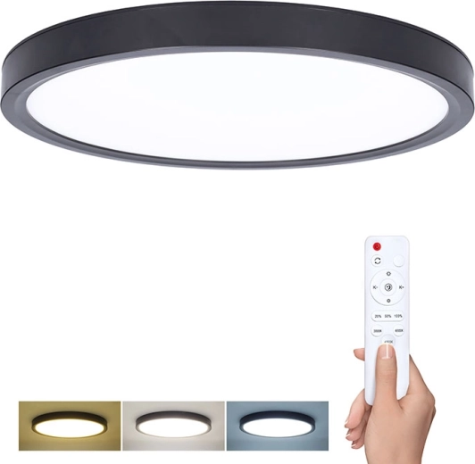 Solight Estela Black corp de iluminat LED de tavan și perete cu telecomandă, 60 W, 4500 lm, 50 cm