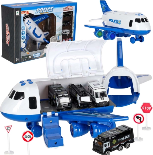 Avion de transport interactiv de poliție cu mașinuțe, lumini și sunete