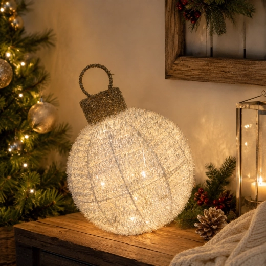 Glob LED de Crăciun alb, rotativ, 25 × 34 cm