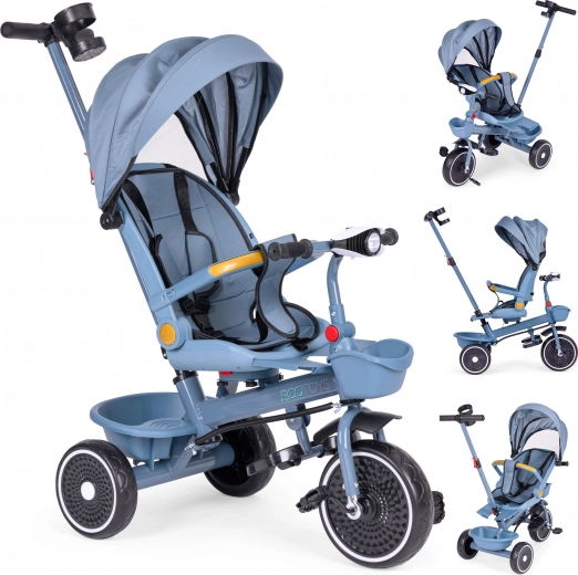 Tricicletă pentru copii 2în1 cu scaun rotativ și copertină pliabilă, albastră ECOTOYS