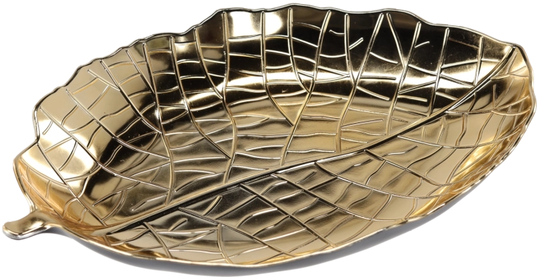 Tavă decorativă frunză aurie 39 × 27 cm