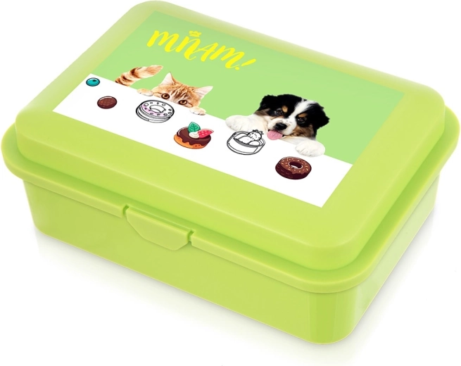Cutie pentru gustare verde cu câine și pisică 750 ml