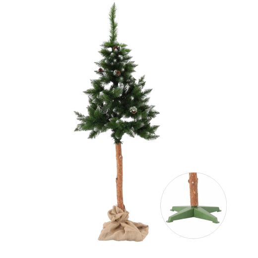 Brad artificial de Crăciun pe trunchi, pin nins cu conuri, 190 cm