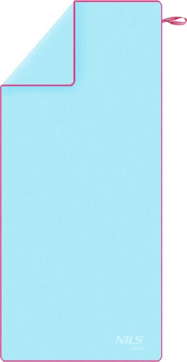Prosop din microfibră cu uscare rapidă NILS aqua, albastru deschis/roz, 200 × 90 cm