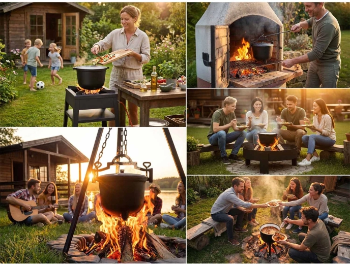 Utilizare versatilă: foc, grătar și plită