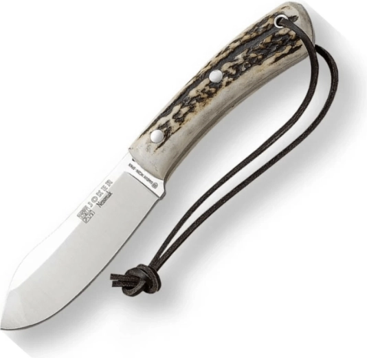 Joker Nessmuk cuțit bushcraft de vânătoare, 11 cm, corn de cerb, teacă din piele