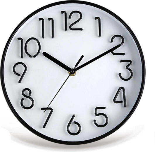 Ceas de perete cu cadran 3D, 25,3 cm, negru și alb