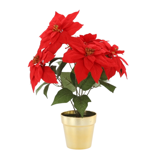 Stea de Crăciun artificială în ghiveci auriu, 49 cm