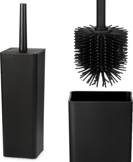 Perie WC din silicon cu suport Vilde, negru, 37,5 cm