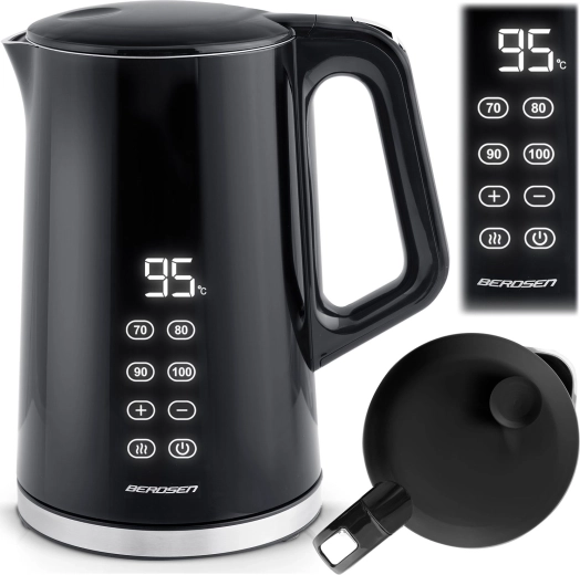 Fierbător electric 1,7 l BERDSEN negru‑argintiu cu ecran tactil