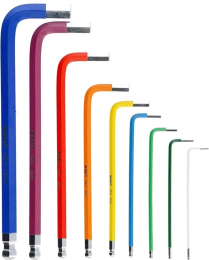 Set color de chei imbus lungi cu cap sferic 1,5–10 mm, 9 buc.