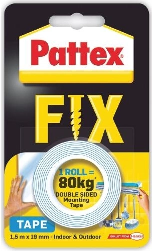 Bandă adezivă de montaj dublu adezivă PATTEX Super Fix 19 mm × 1,5 m, capacitate 80 kg