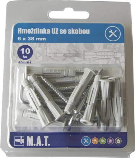 Diblă nodabilă cu cârlig 6×38 mm, zinc alb (10 buc.)