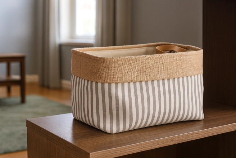 Coș textil de depozitare cu dungi 25 × 35 × 22 cm