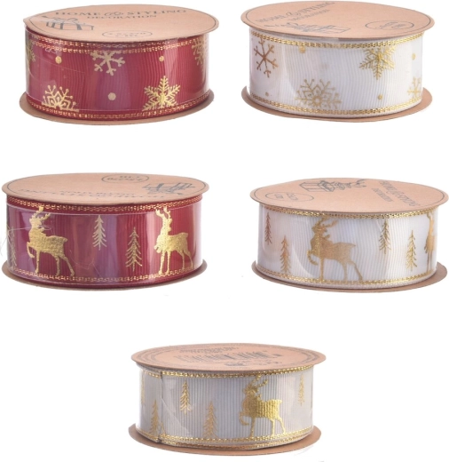 Panglică decorativă de Crăciun din poliester 2,5 cm, mix 5 variante, 2,7 m