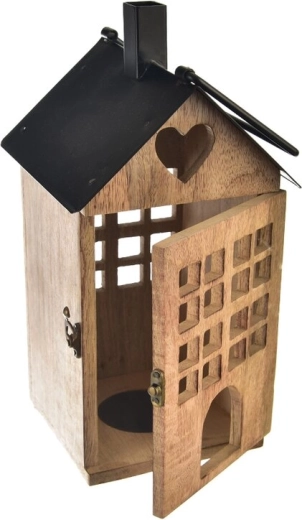 Felinar din lemn de mango și metal Black 18 × 18 × 36 cm