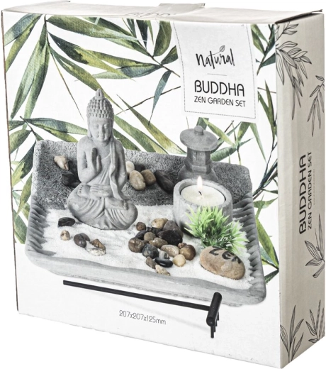 Suport de lumânări Buddha din ciment – set gri