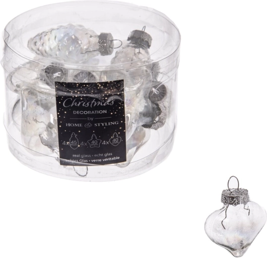 Set de globuri de Crăciun din sticlă transparente 4 cm, 12 buc.