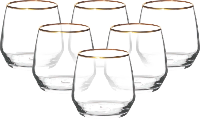 Rubin gold set de 6 pahare 370 ml cu margine aurie