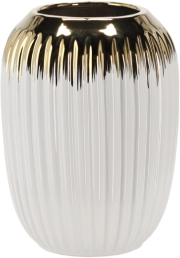 Vază ceramică 15 × 15 × 20 cm alb‑aurie