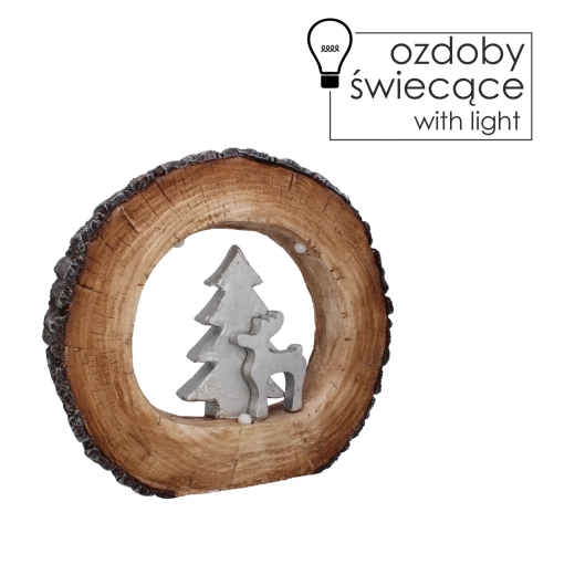 Figurină LED de Crăciun – brăduț și ren pe trunchi 38 × 7 × 34 cm