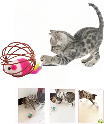 Șoricel de pluș cu pene și zornăitor