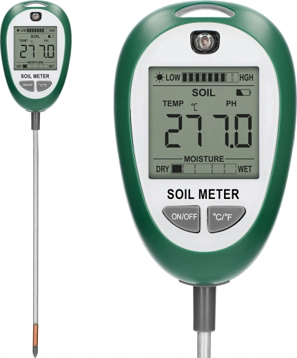 Tester digital de sol 4 în 1 – pH, umiditate, temperatură și lumină