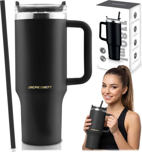 Termocană Berdsen cu pai 1180 ml neagră