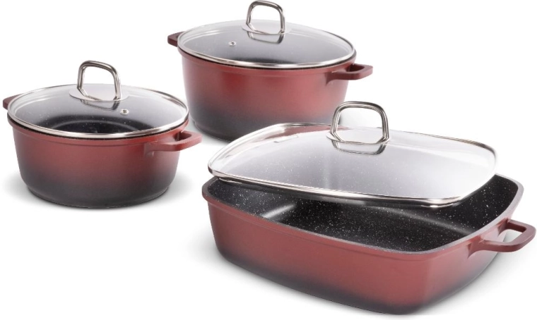 Lamart set roșu de vase de gătit, 6 piese