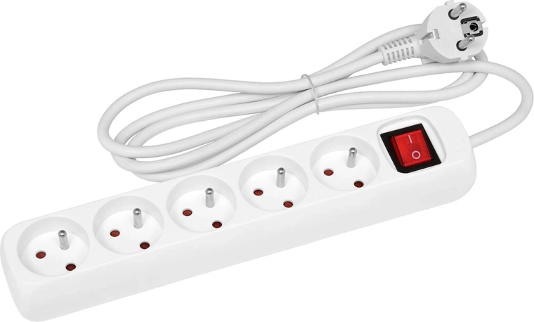 Prelungitor 5 m cu 5 prize și întrerupător, alb