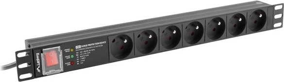 Bară de alimentare pentru rack 19" 1U, 7 prize, 16 A, protecție la supratensiune, cablu 2 m – LANBERG