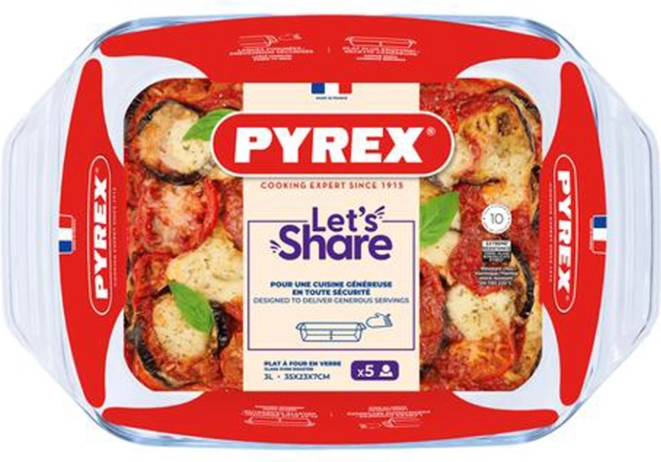 Tavă de copt din sticlă cu mânere PYREX 35 × 23 cm, 3 l din sticlă borosilicată