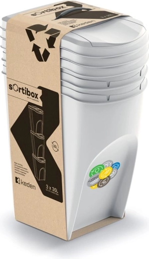Set 3 coșuri pentru colectarea selectivă SORTIBOX 3×35 l, gri cenușiu