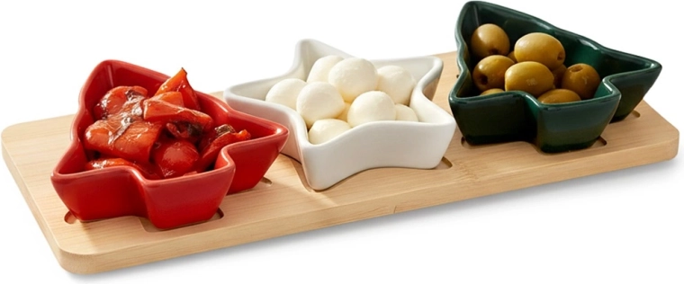 Castrone din porțelan pentru gustări pe tăviță, set din 4 piese