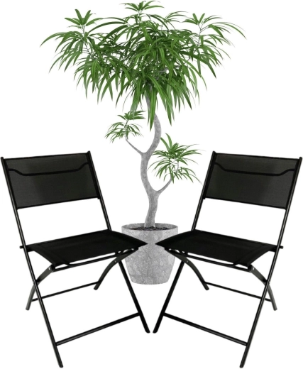 Set de 2 scaune de grădină pliabile din metal, negru