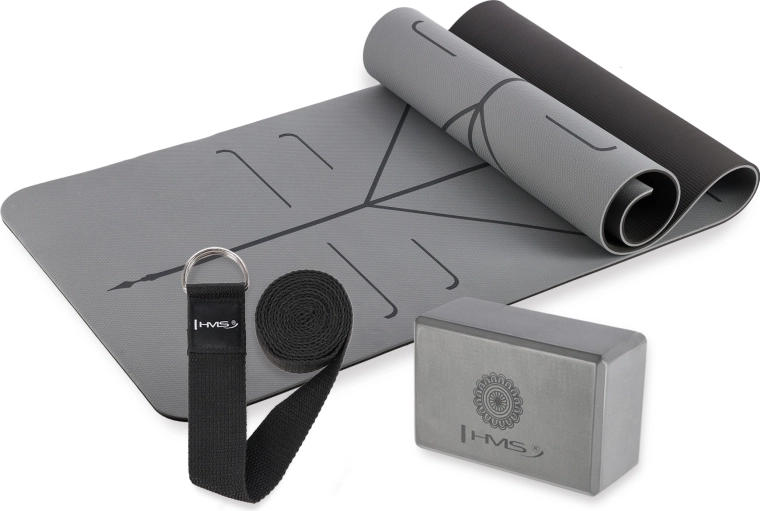 Set gri pentru yoga HMS – saltea, bloc și strap