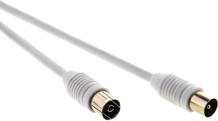 Cablu coaxial de antenă Sencor IEC tată–mamă, 7,5 m, alb