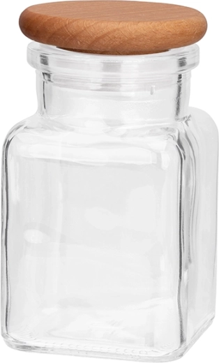 Borcan din sticlă pentru condimente President line 150 ml cu capac din lemn