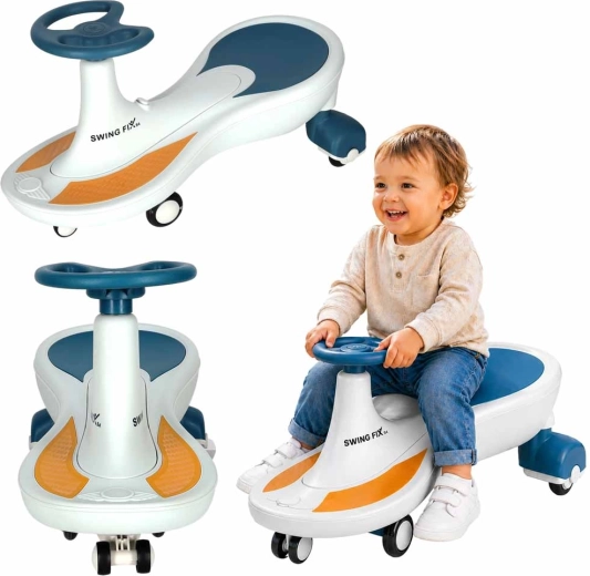 Vehicul de deplasare gravitațional pentru copii Swing Fix S4 cu roți LED și muzică, bej-alb