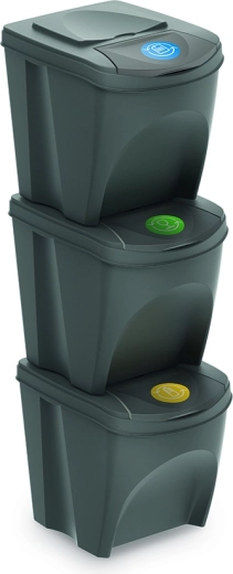 Set de 3 coșuri pentru colectare selectivă Sortibox, piatră gri, 3×25 l
