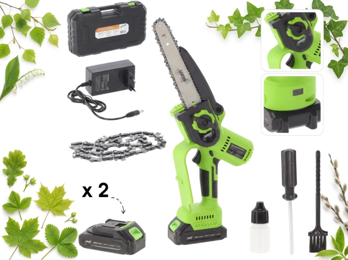 Ferăstrău cu lanț mini cu acumulator, bară 20 cm, 900 W, 21 V