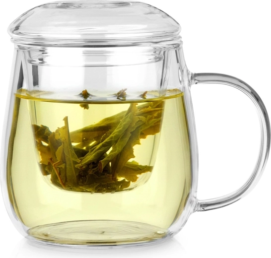 Cană din sticlă cu infuzor și capac 400 ml