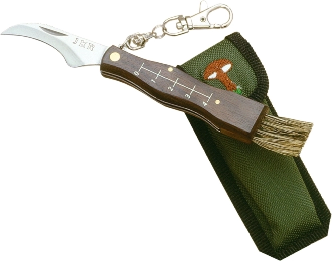 JOKER cuțit pliabil pentru cules ciuperci 5,5 cm cu mâner din lemn și husă din nailon